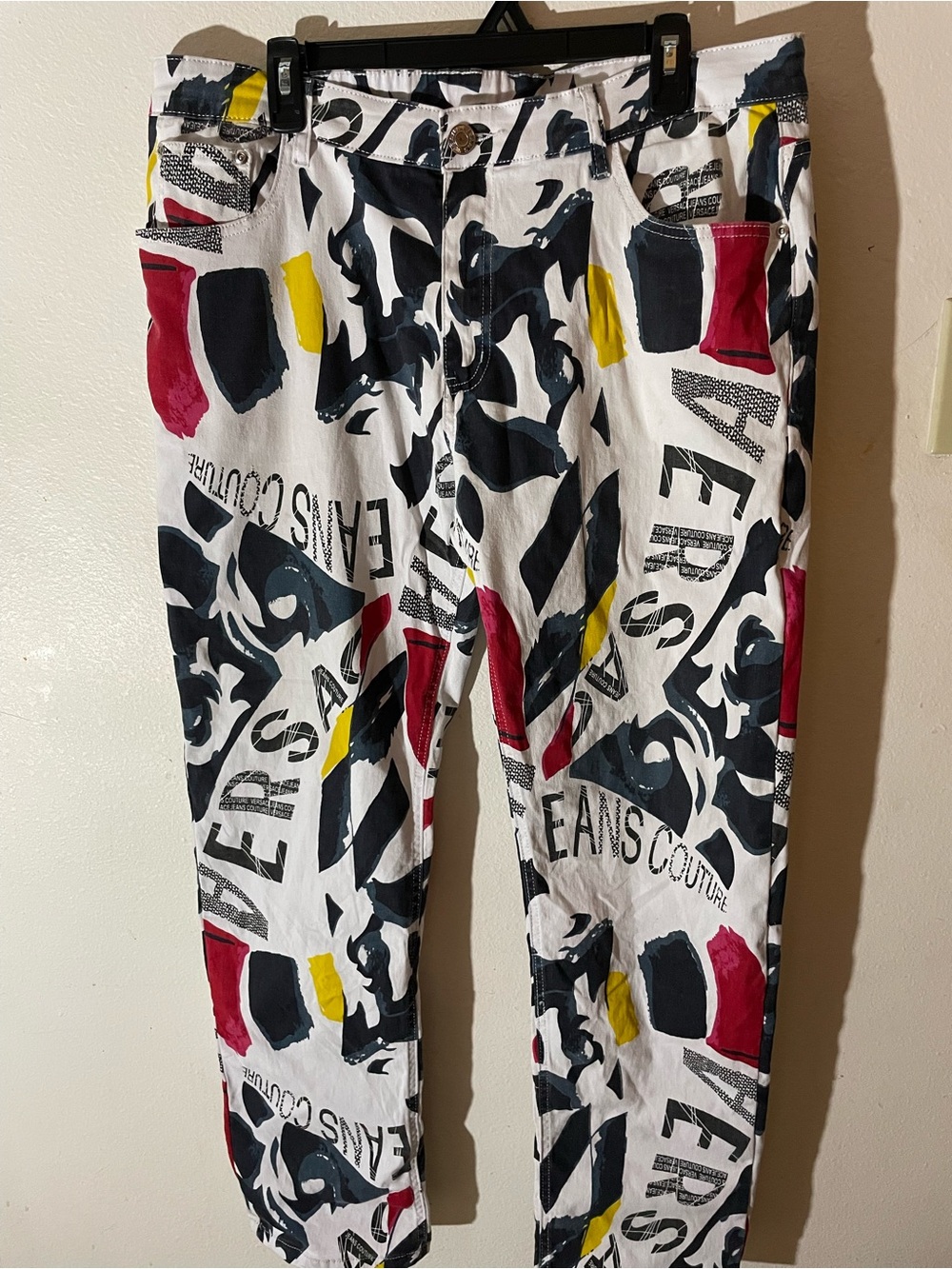 White Graphic Print Men's Jeans